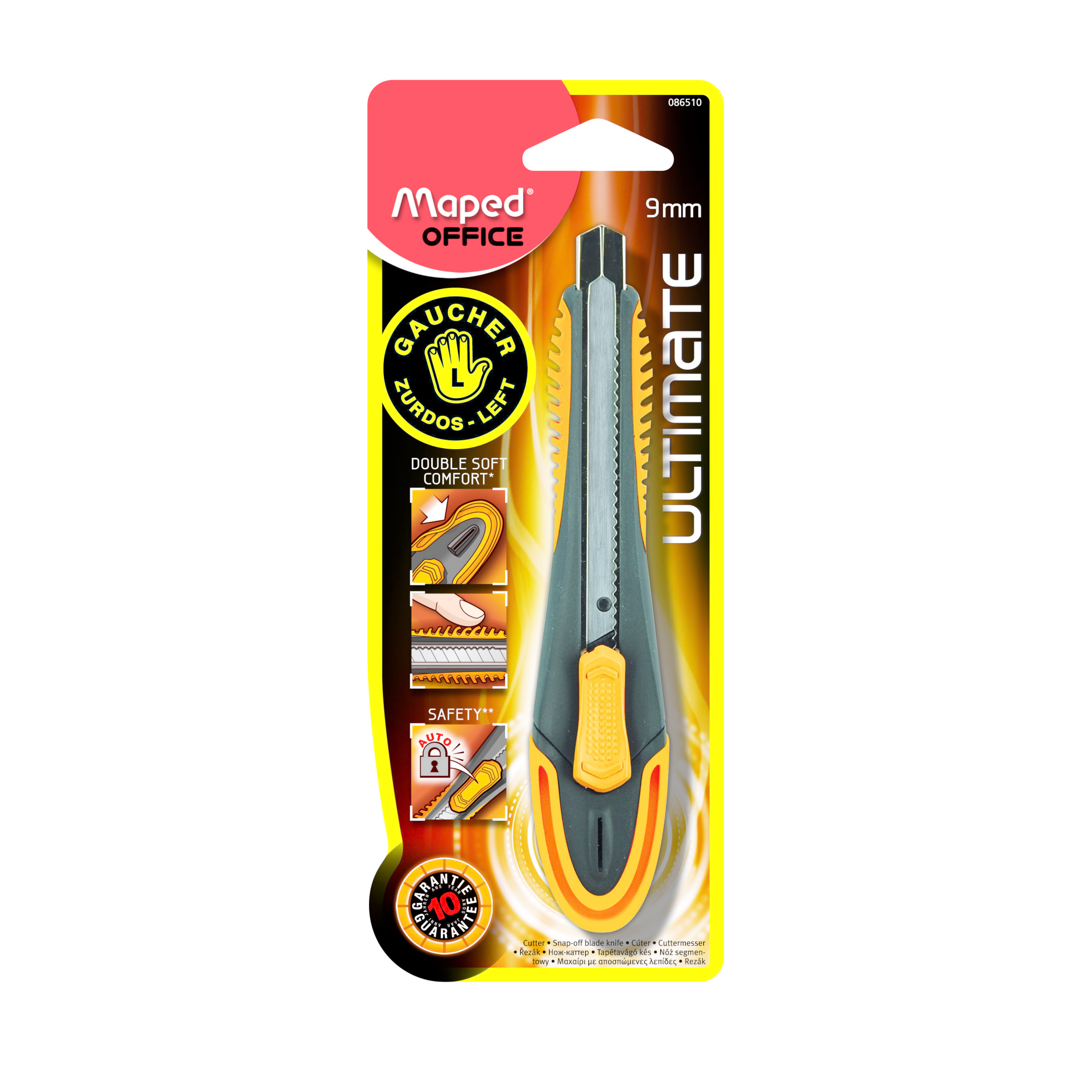 Κοπίδι MAPED ULTIMATE 9mm BLISTER BLACK/YELLOW για Αριστερόχειρες 10ετή Εγγύηση 086510